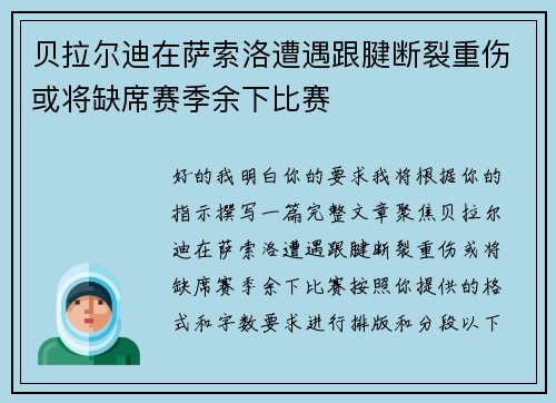 贝拉尔迪在萨索洛遭遇跟腱断裂重伤或将缺席赛季余下比赛