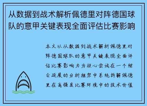 从数据到战术解析佩德里对阵德国球队的意甲关键表现全面评估比赛影响力 从数据到战术解析佩德里对阵德国球队的意甲关键表现全面评估比赛影响力